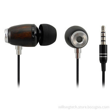 Wood In Ear Earbud Stereo Headphones with Mic, for Mobile Phone
